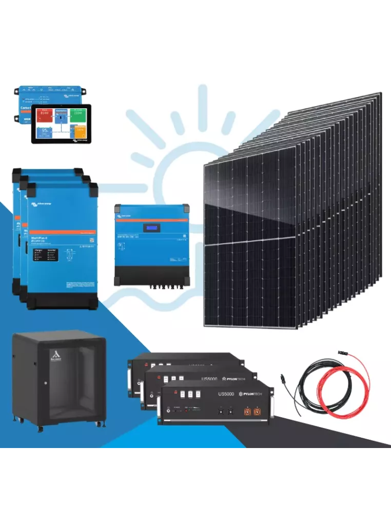 Kit solaire autonome batteries lithium - triphasé - 9,55kWc 14,4kWh 9000VA - APB-ENERGY